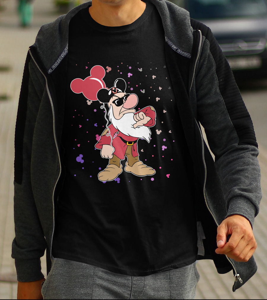 Grumpy With Mouse Ears Balloon And Confetti T-Shirt