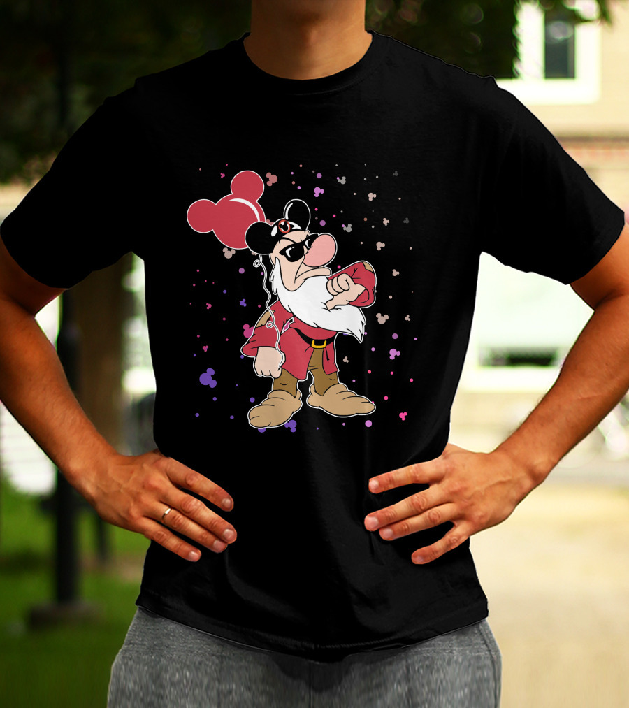 Grumpy With Mouse Ears Balloon And Confetti T-Shirt