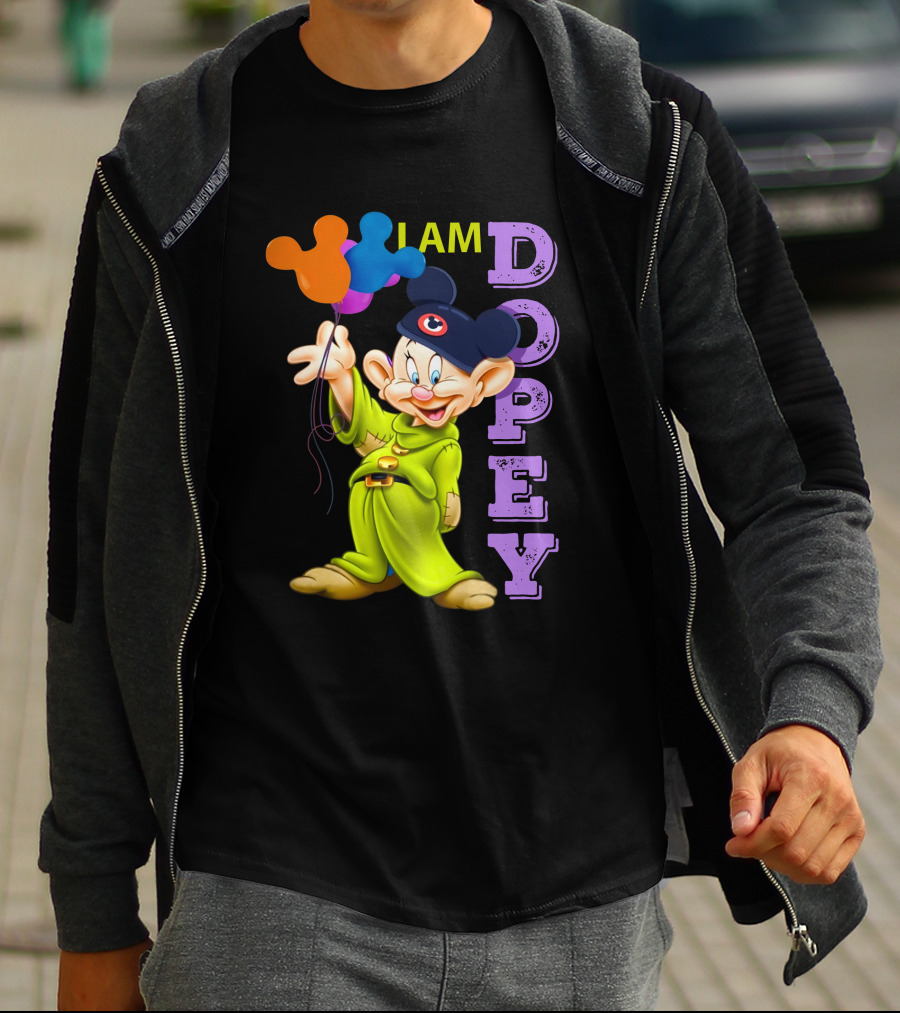 I Am Dopey Disney Character With Mickey Ears And Balloons T-Shirt