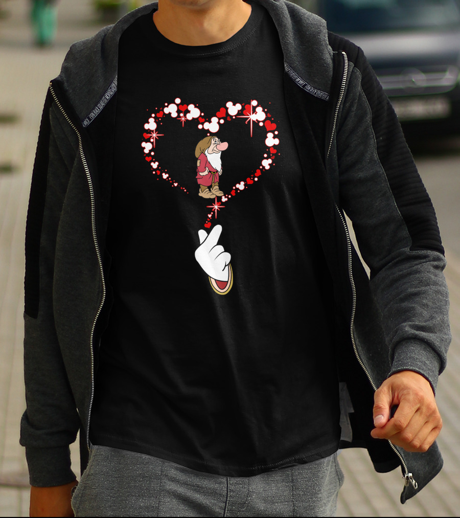 Grumpy Dwarf In Mouse Ear Heart With Iconic Glove Finger Gesture T-Shirt