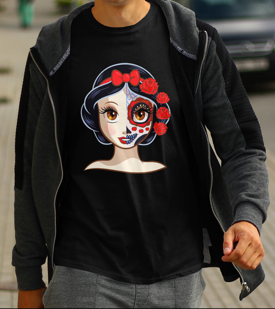 Snow White Sugar Skull Roses T-Shirt