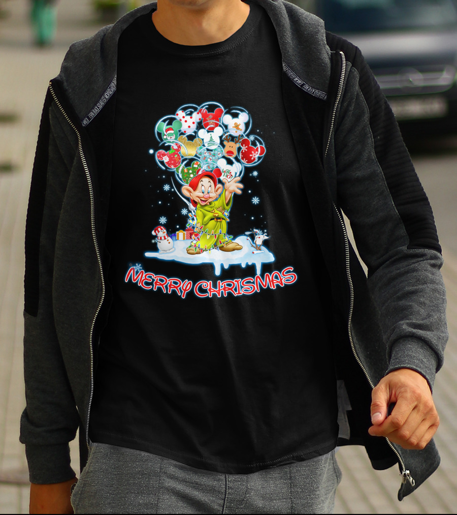 Dopey Merry Christmas Balloons And Snowman T-Shirt