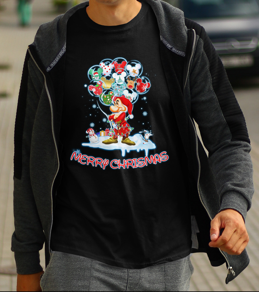 Grumpy Character With Festive Balloons Merry Christmas T-Shirt