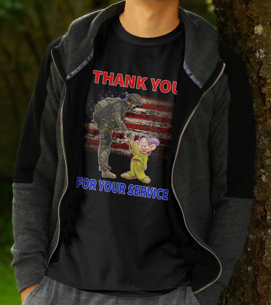 Thank You For Your Service With Soldier And Dopey American Flag Background T-Shirt