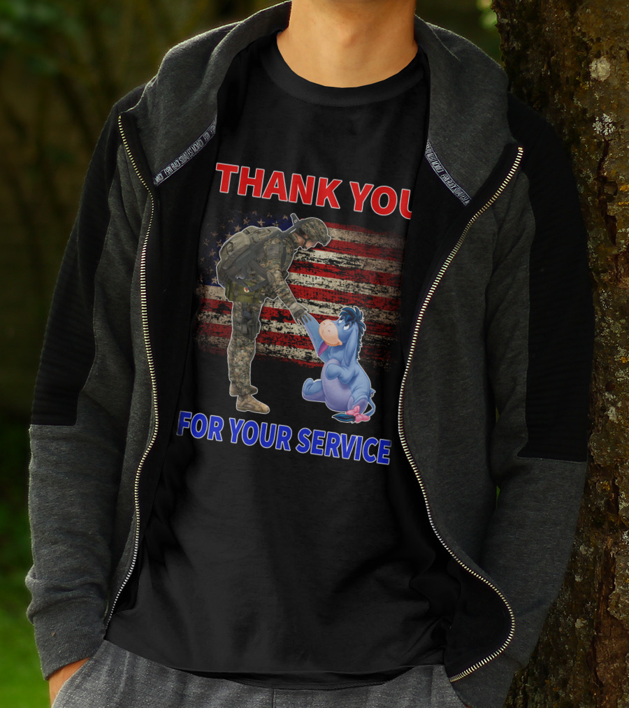 Thank You For Your Service American Flag Soldier And Eeyore T-Shirt