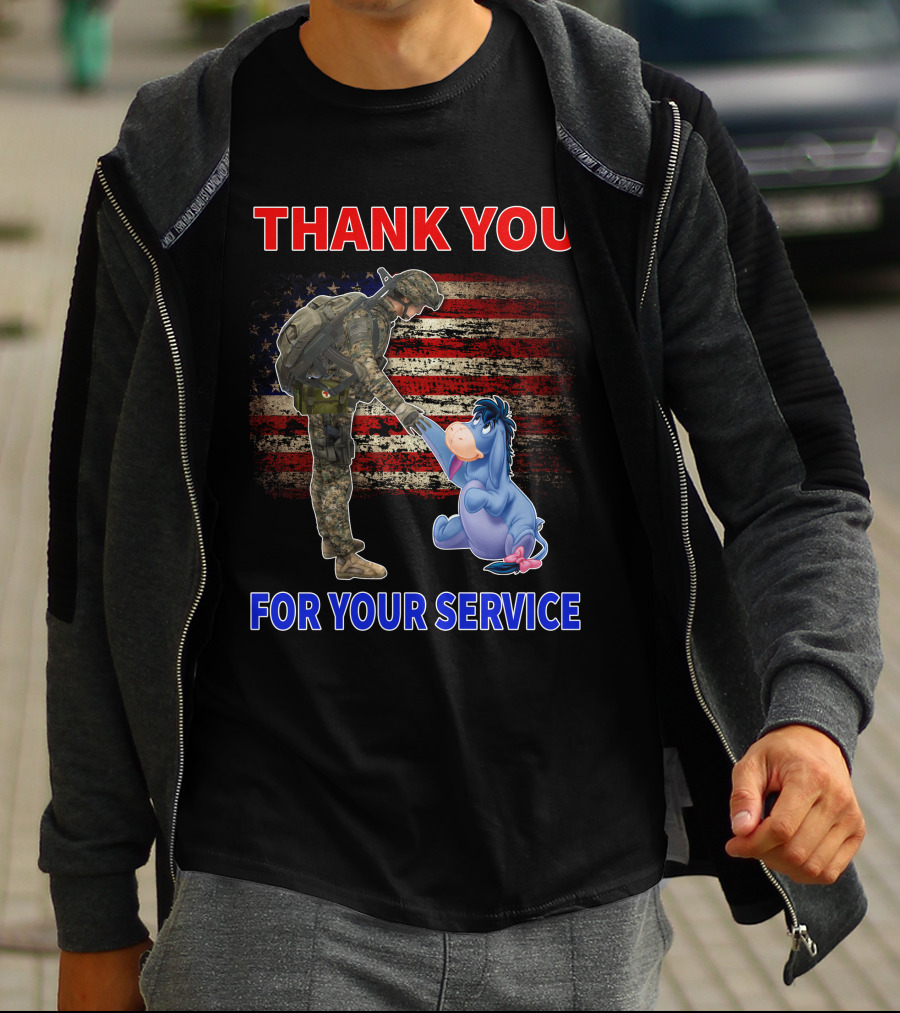 Thank You For Your Service American Flag Soldier And Eeyore T-Shirt