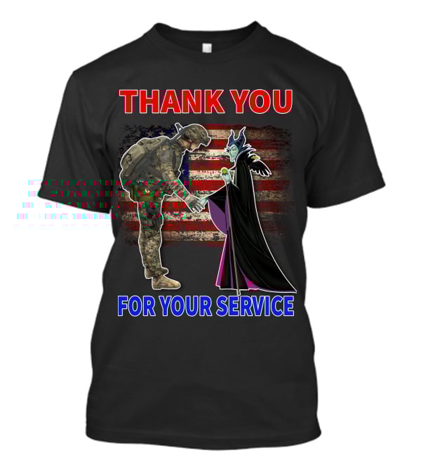Maleficent Thank You For Your Service Soldier With American Flag Background T-Shirt