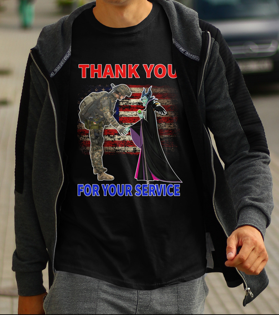 Maleficent Thank You For Your Service Soldier With American Flag Background T-Shirt