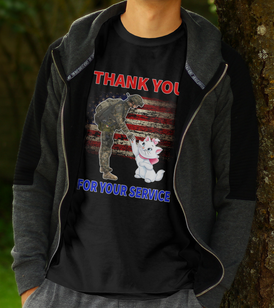 Thank You For Your Service Soldier With Marie Cat And American Flag T-Shirt
