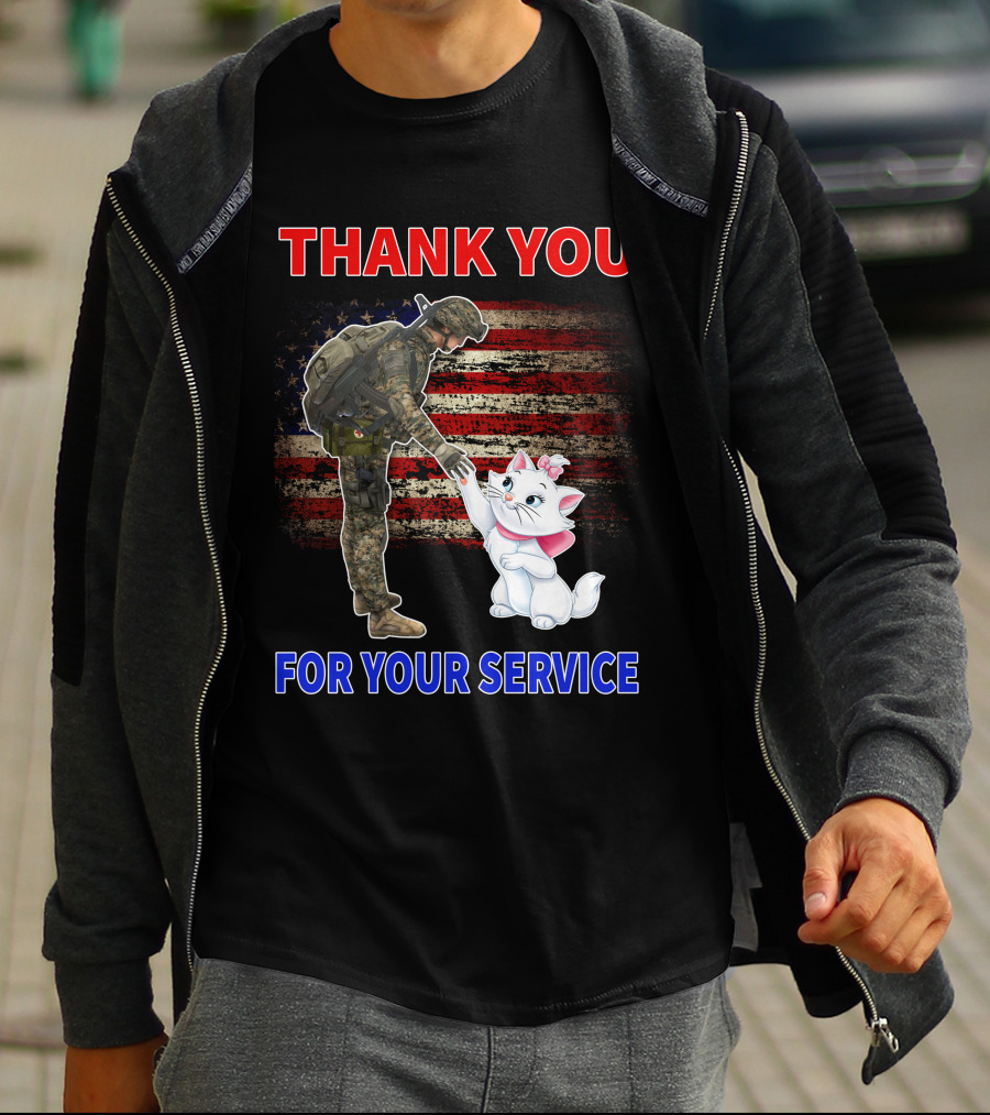 Thank You For Your Service Soldier With Marie Cat And American Flag T-Shirt
