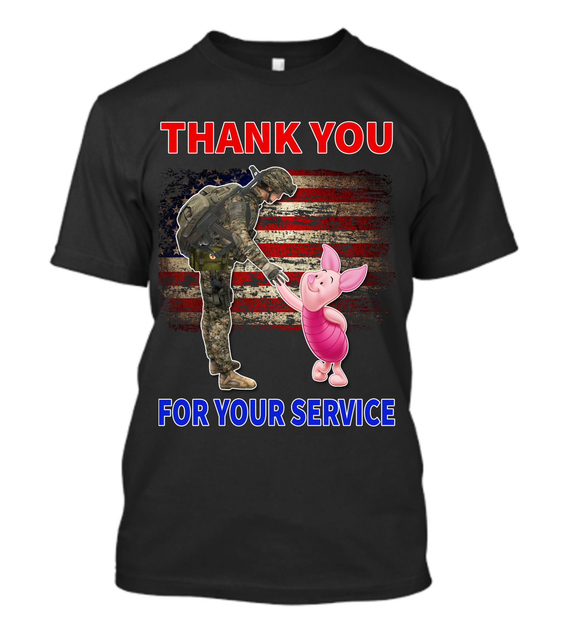 Thank You For Your Service Piglet Soldier American Flag T-Shirt