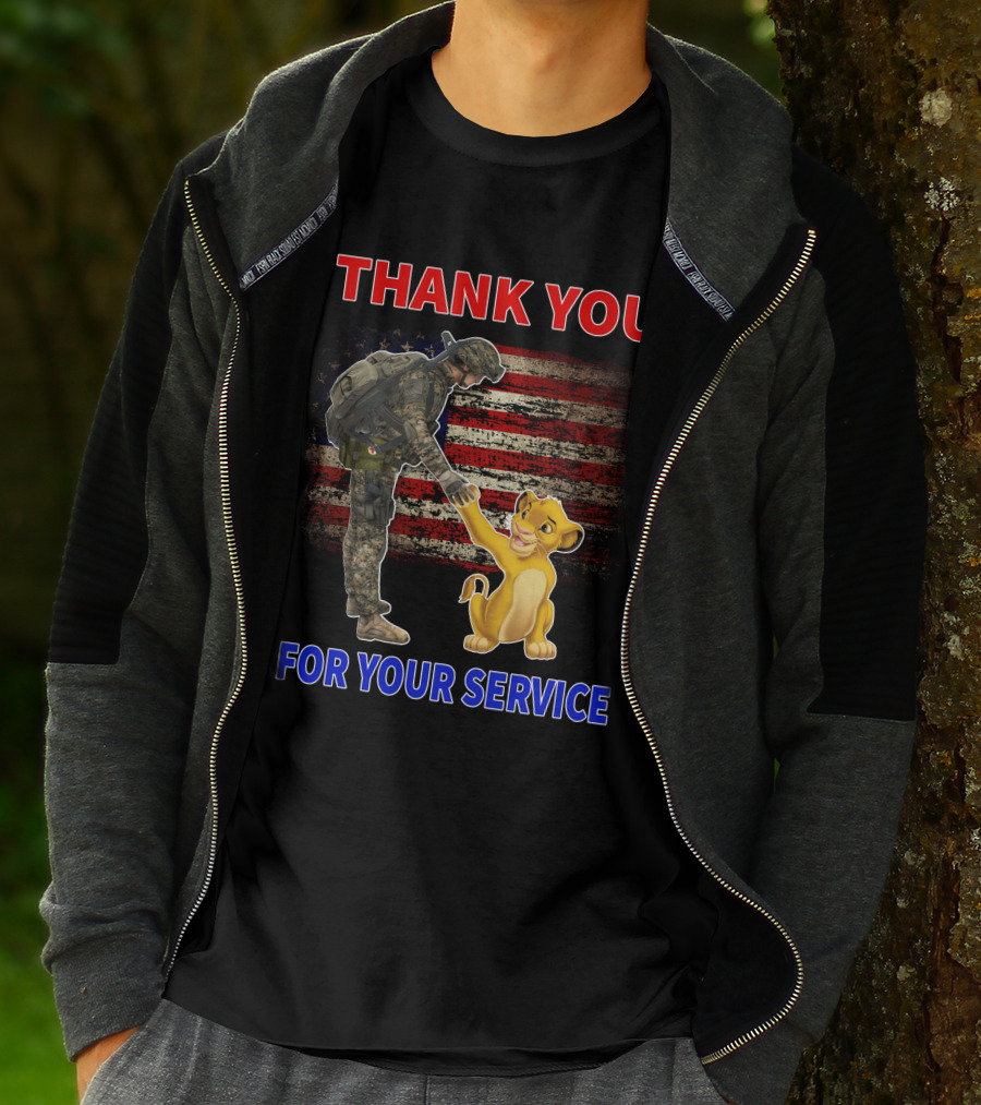 Thank You For Your Service Simba Soldier American Flag T-Shirt