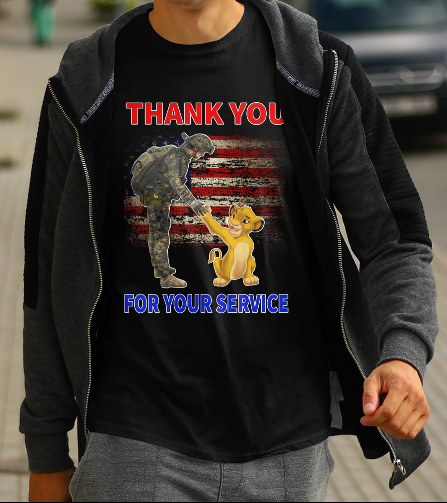 Thank You For Your Service Simba Soldier American Flag T-Shirt