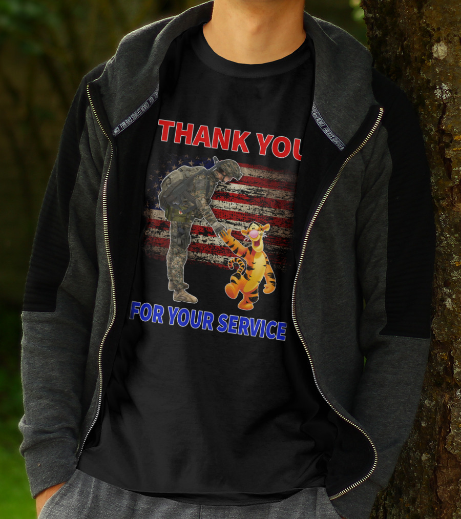 Thank You Tigger For Your Service Military Soldier American Flag T-Shirt