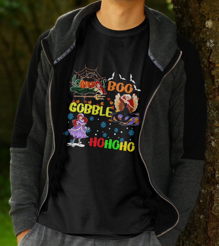 Boo Gobble HoHoHo Ariel HalloThanksMas T-Shirt
