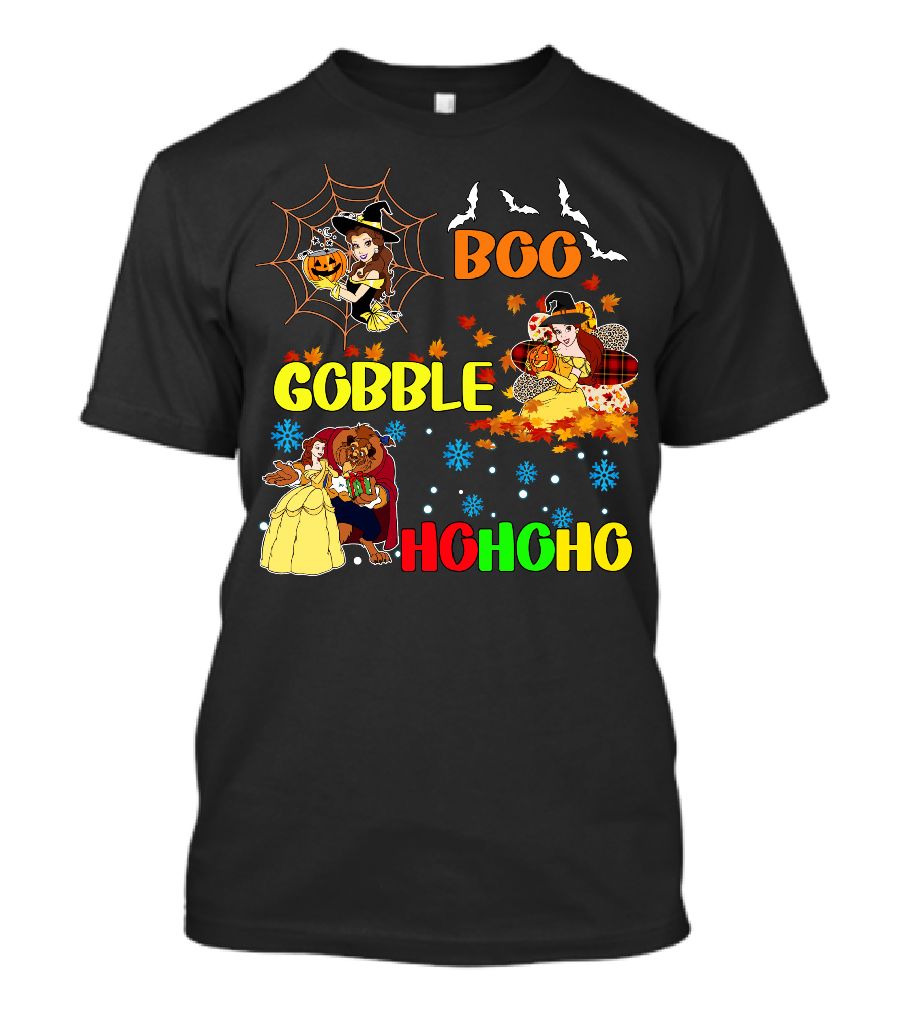 Boo Gobble Hohoho Belle HalloThanksMas T-Shirt