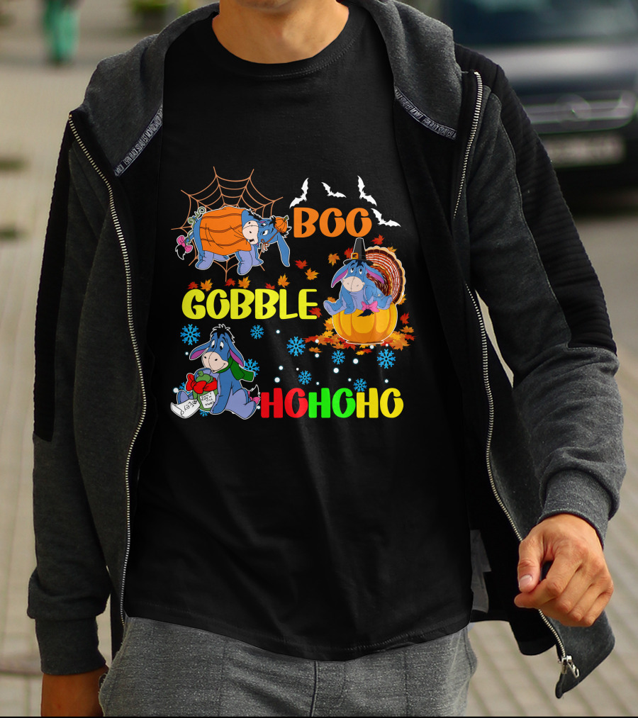Eeyore Boo Gobble HoHoHo HalloThanksMas T-Shirt