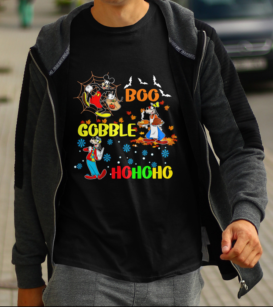 Boo Gobble HoHoHo Goofy HalloThanksMas T-Shirt