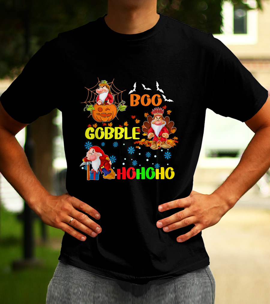 Grumpy Boo Gobble HoHoHo Halloween Thanksgiving Christmas T-Shirt