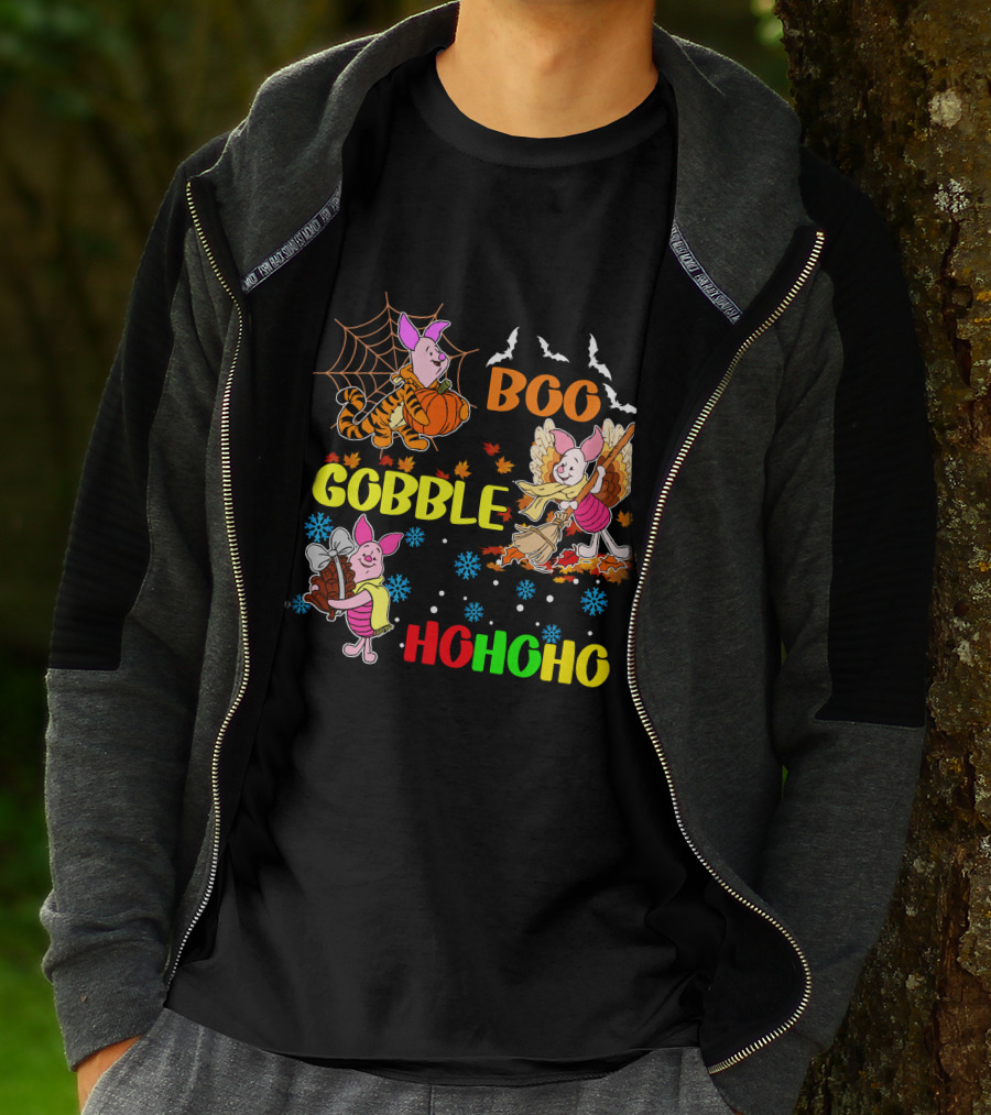 Piglet Boo Gobble HoHoHo HalloThanksMas T-Shirt