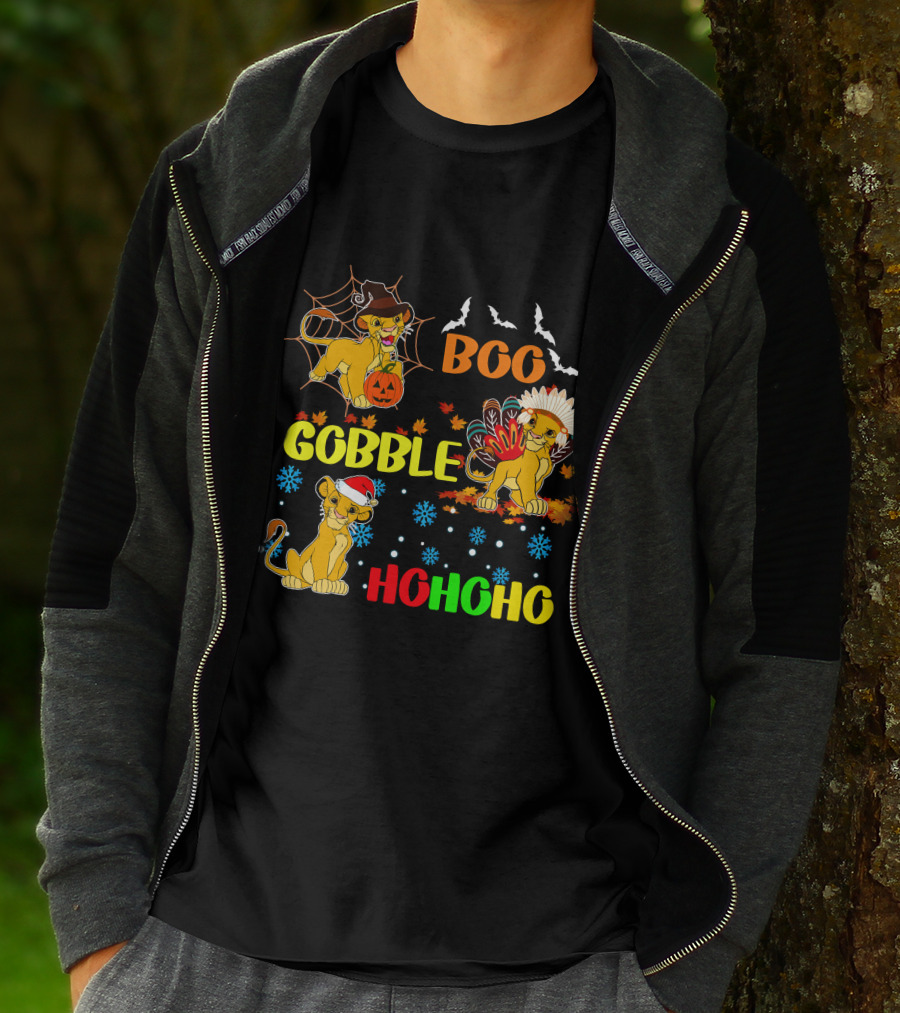 Simba BOO Gobble HOHOHO Halloween Thanksgiving Christmas T-Shirt