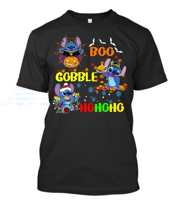 Stitch Boo Gobble Ho Ho Ho HalloThanksMas T-Shirt