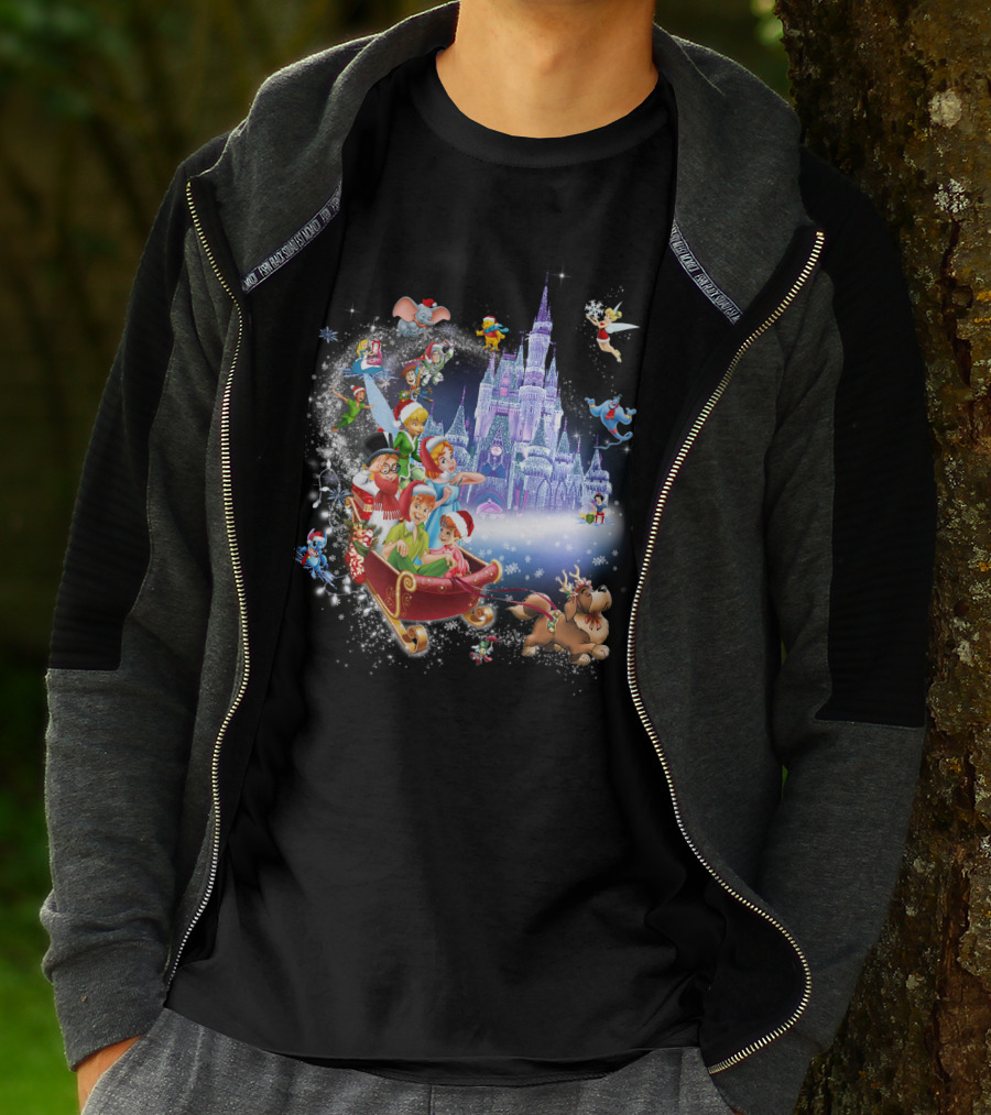 Peter Pan Christmas Wonderland With Disney Characters And Castle T-Shirt