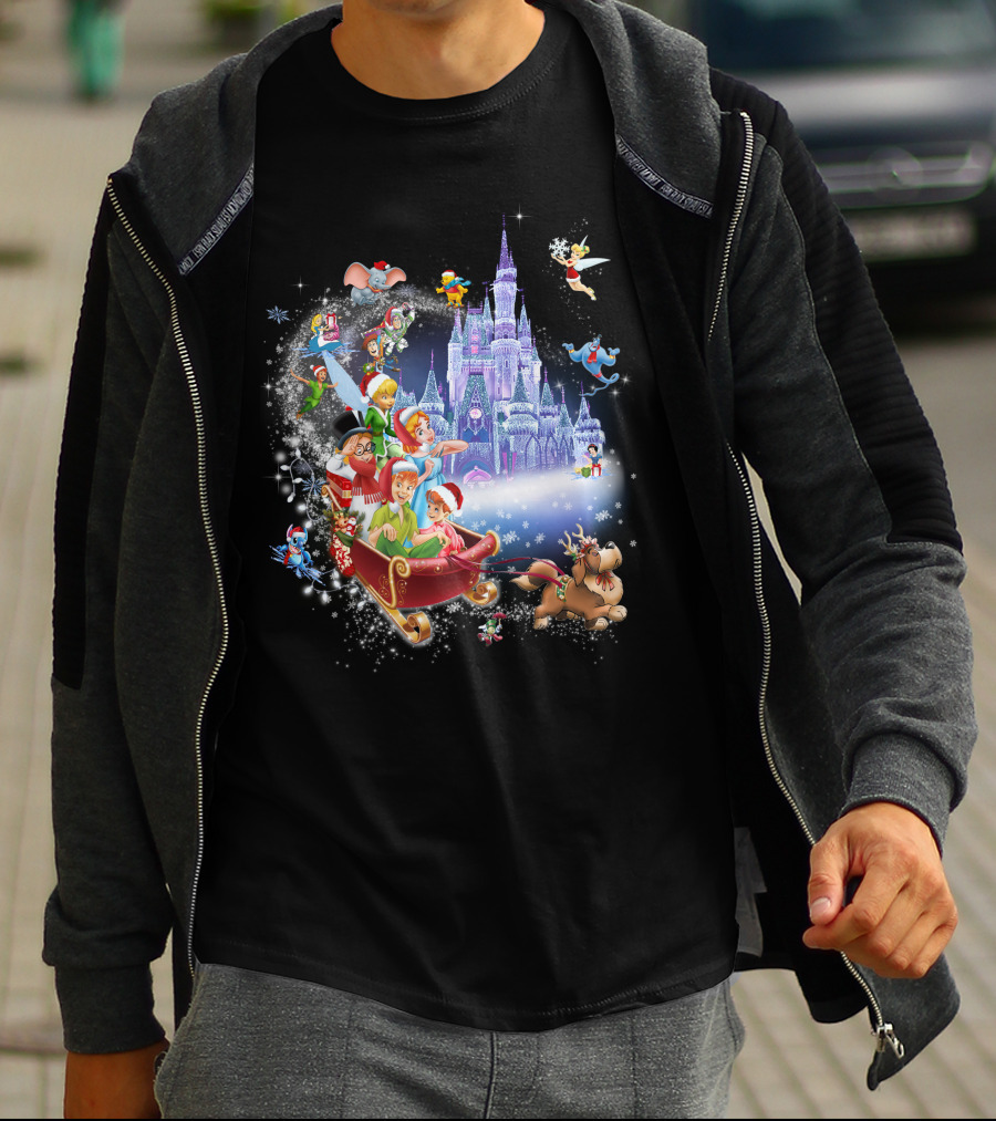 Peter Pan Christmas Wonderland With Disney Characters And Castle T-Shirt