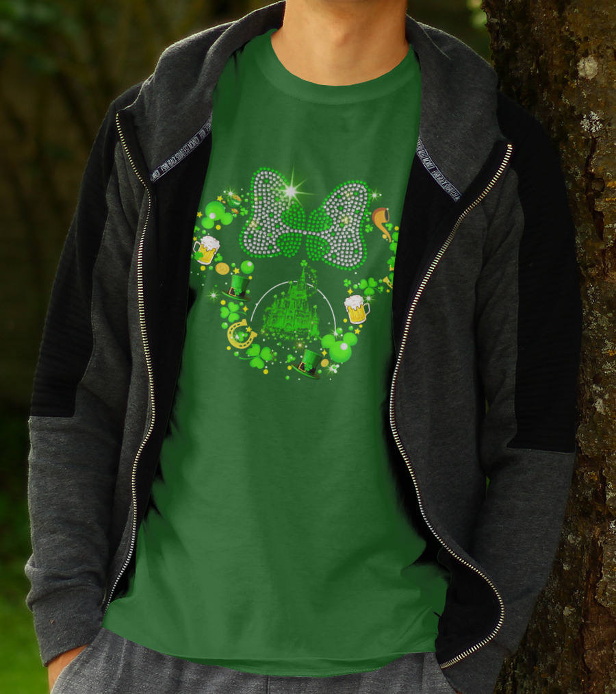 Minnie Head St Patrick's Day Shamrock Castle Bow Irish Beer Hat Luck T-Shirt
