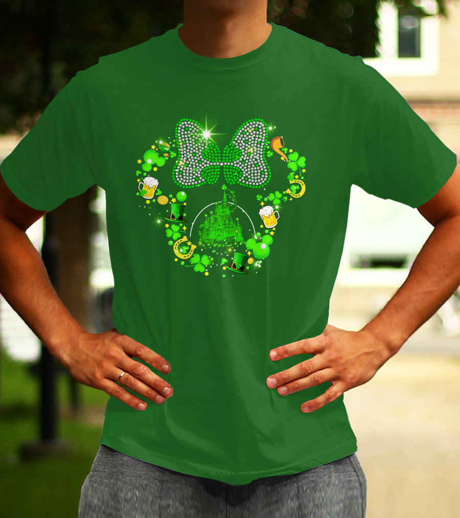 Minnie Head St Patrick's Day Shamrock Castle Bow Irish Beer Hat Luck T-Shirt
