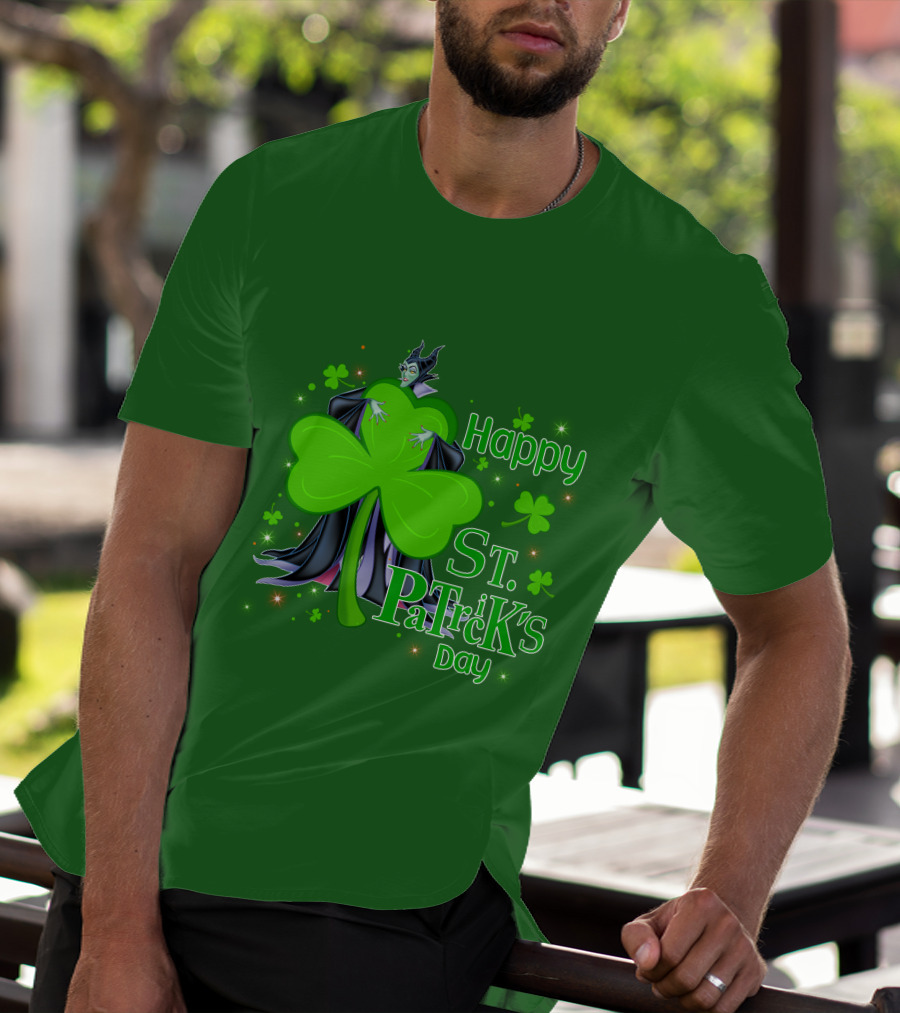 Maleficent Happy St Patrick's Day Shamrock Clover Sparkle T-Shirt