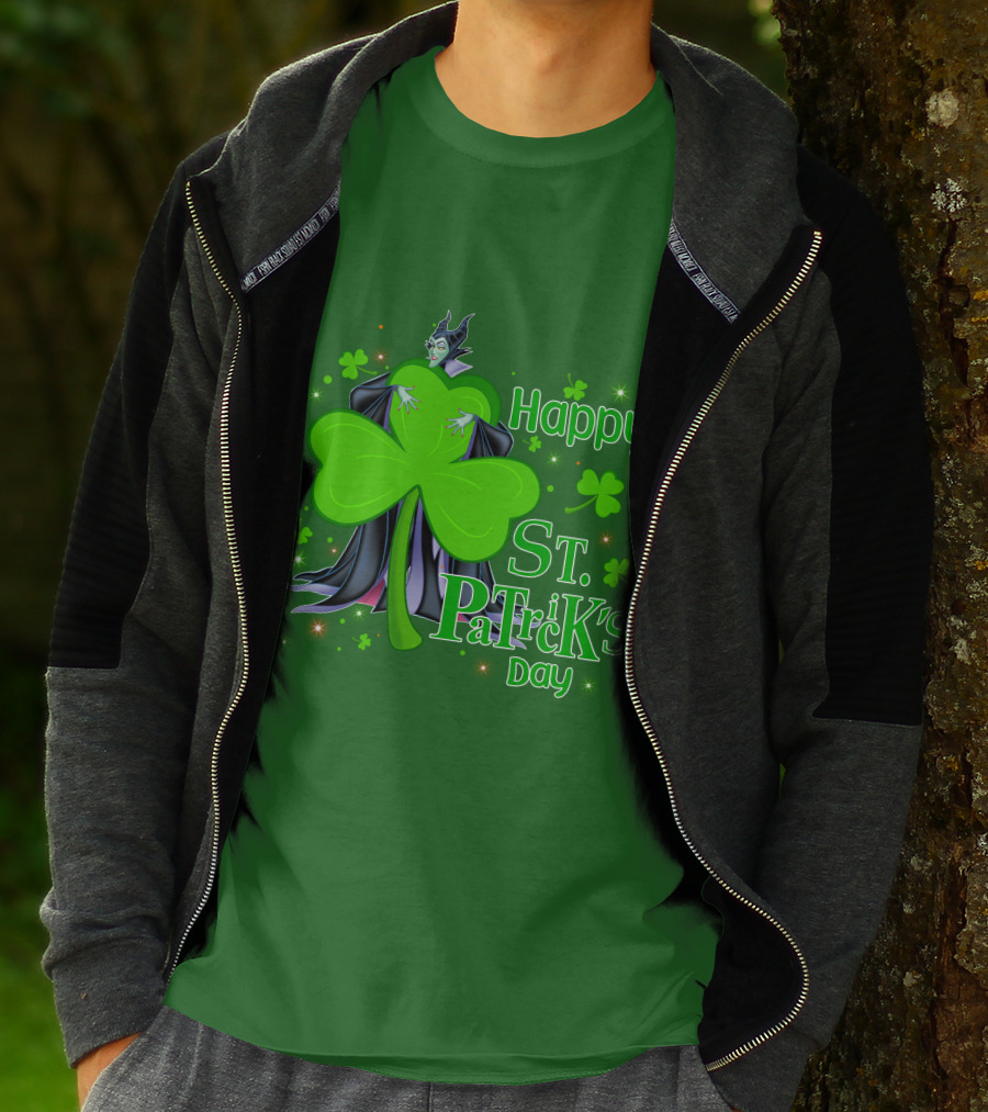 Maleficent Happy St Patrick's Day Shamrock Clover Sparkle T-Shirt