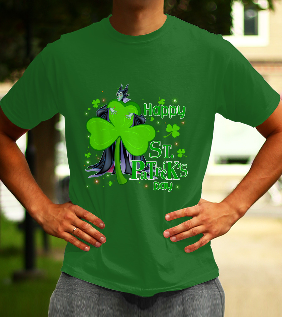 Maleficent Happy St Patrick's Day Shamrock Clover Sparkle T-Shirt