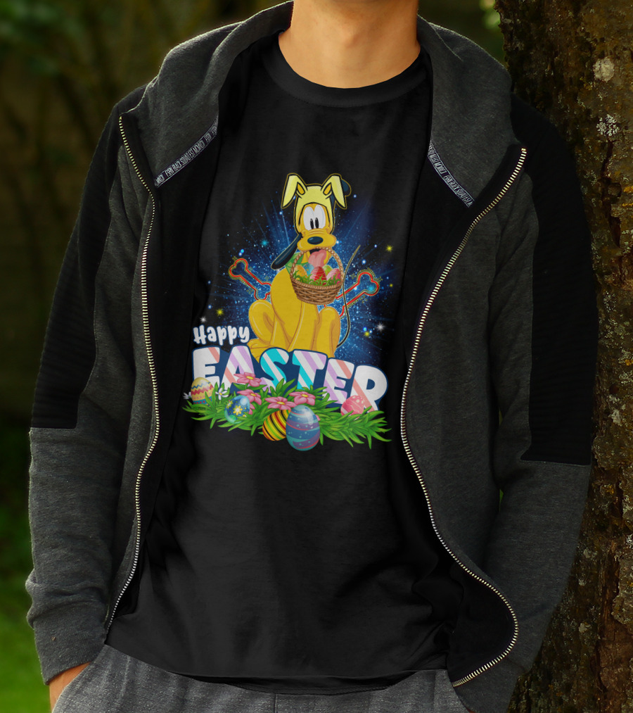 Pluto Happy Easter Basket With Eggs And Flowers T-Shirt