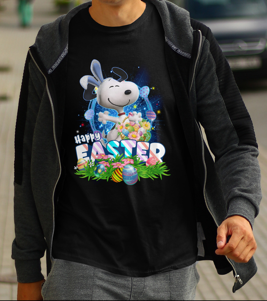 Happy Easter Snoopy With Colorful Eggs And Flowers T-Shirt