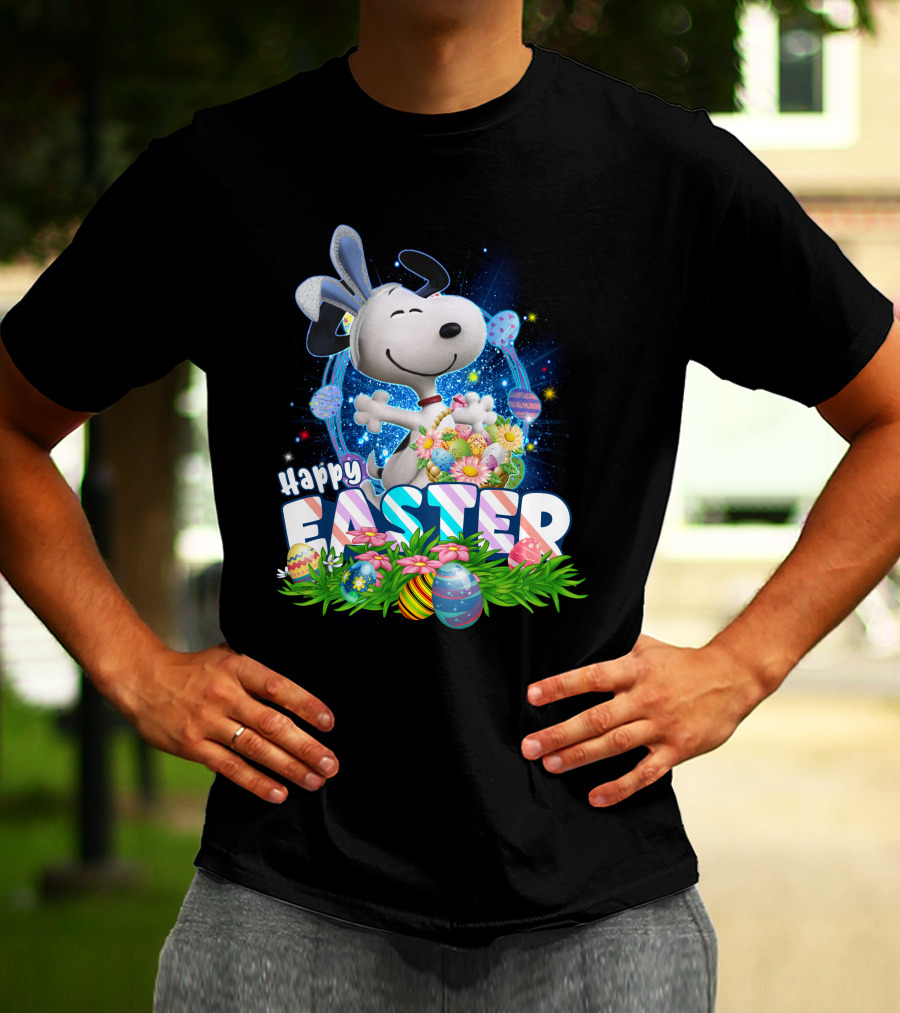 Happy Easter Snoopy With Colorful Eggs And Flowers T-Shirt