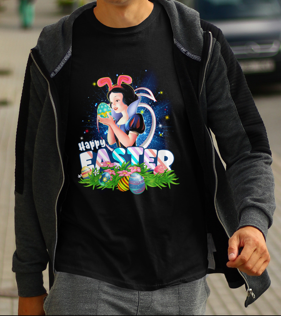 Snow White Happy Easter Bunny Ears Colorful Eggs Magic T-Shirt