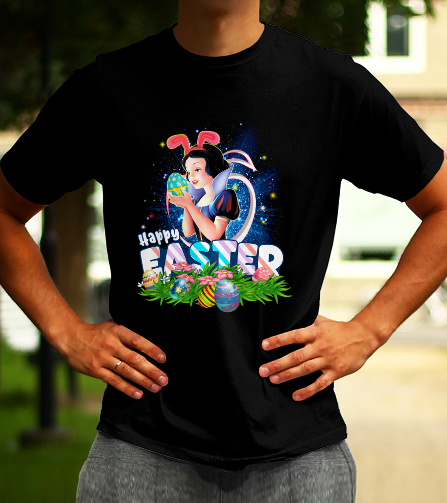 Snow White Happy Easter Bunny Ears Colorful Eggs Magic T-Shirt