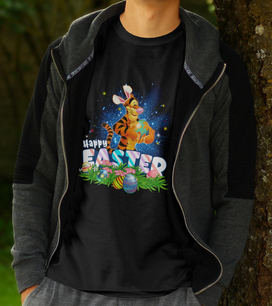 Tigger Happy Easter With Colorful Eggs And Flowers T-Shirt