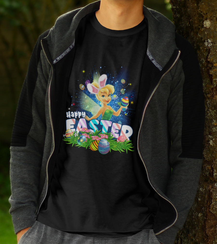 Happy Easter Tinkerbell With Bunny Ears And Colorful Eggs T-Shirt