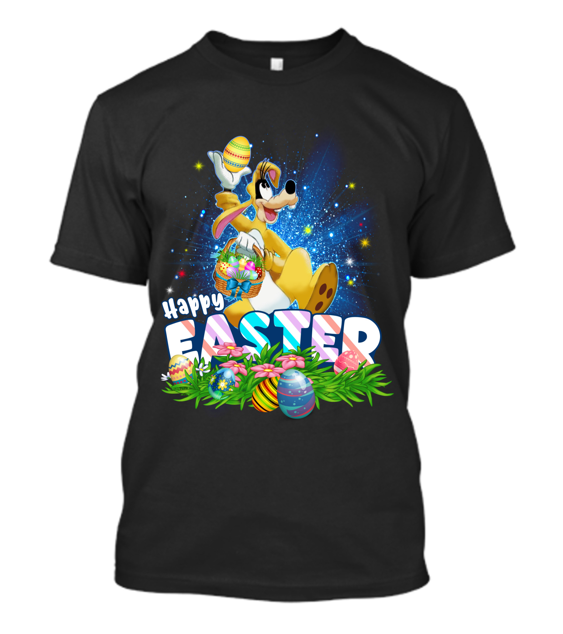 Happy Easter Goofy Character With Easter Eggs And Basket T-Shirt
