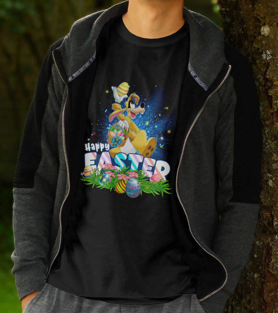 Happy Easter Goofy Character With Easter Eggs And Basket T-Shirt