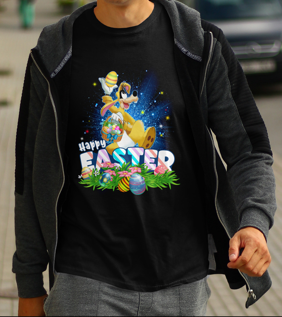 Happy Easter Goofy Character With Easter Eggs And Basket T-Shirt