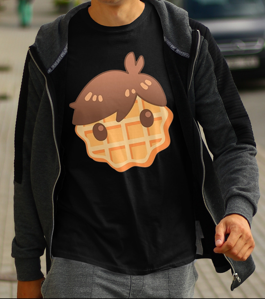 Waffle Head Cute Breakfast Character Face With Hair T-Shirt