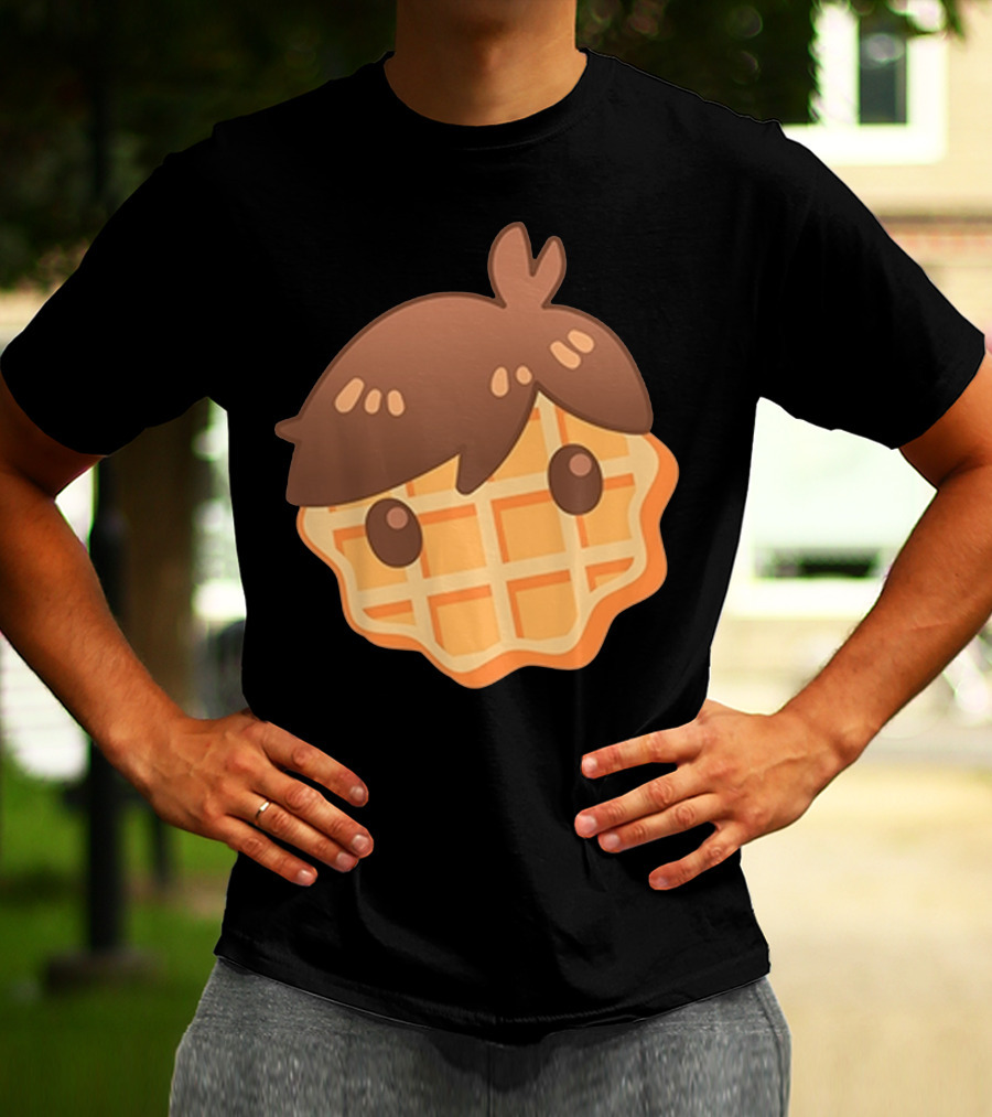 Waffle Head Cute Breakfast Character Face With Hair T-Shirt