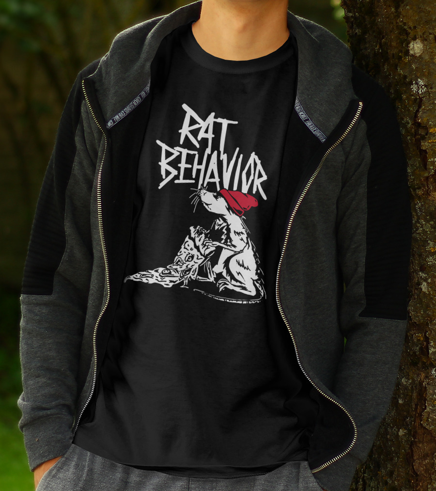 RAT BEHAVIOR Pizza Eating Rat In Red Hat T-Shirt