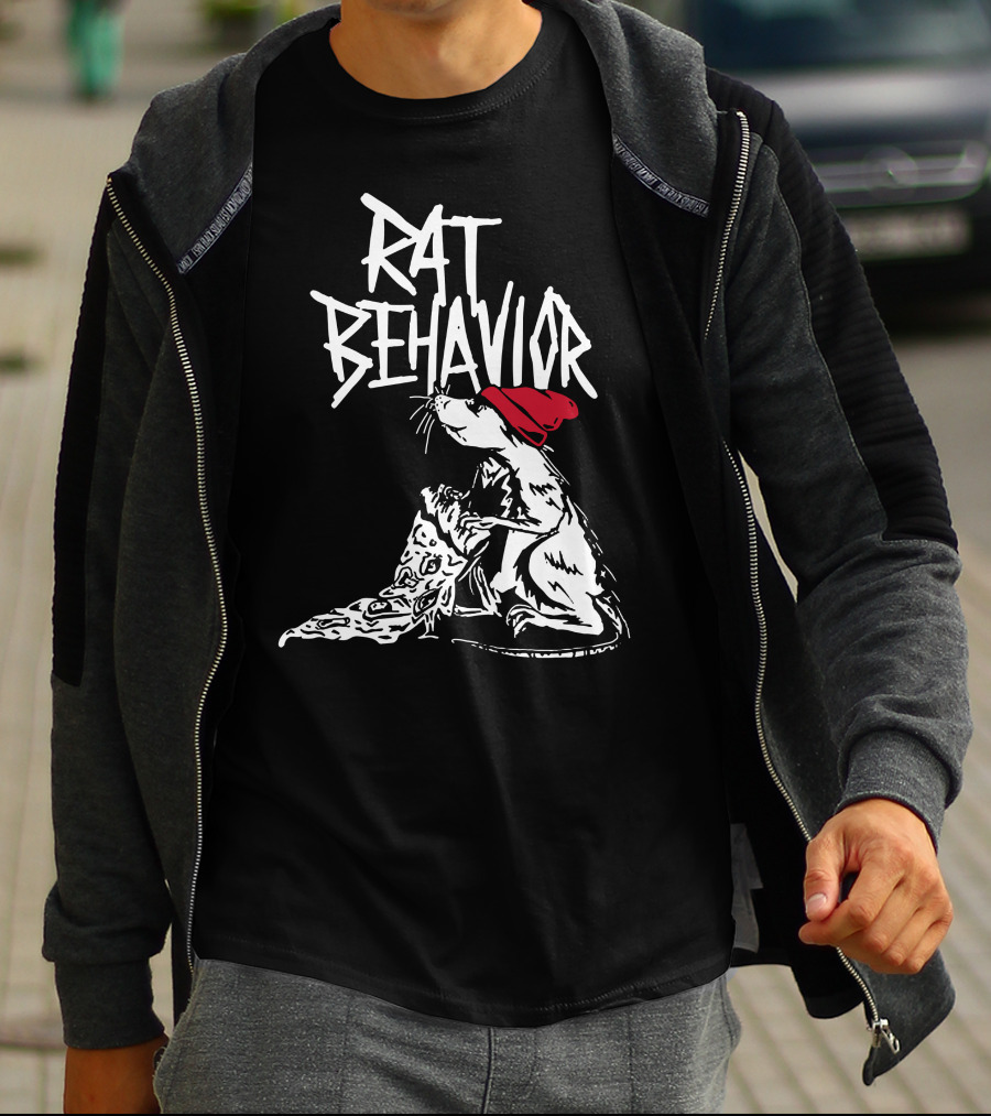 RAT BEHAVIOR Pizza Eating Rat In Red Hat T-Shirt