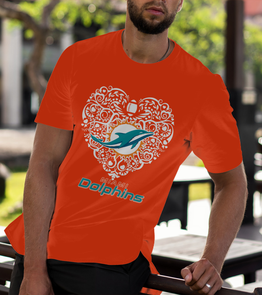 Love My Miami Dolphins Heart Football Theme T-Shirt