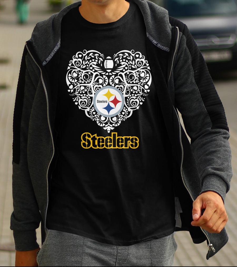 Pittsburgh Steelers Heart Design Football T-Shirt