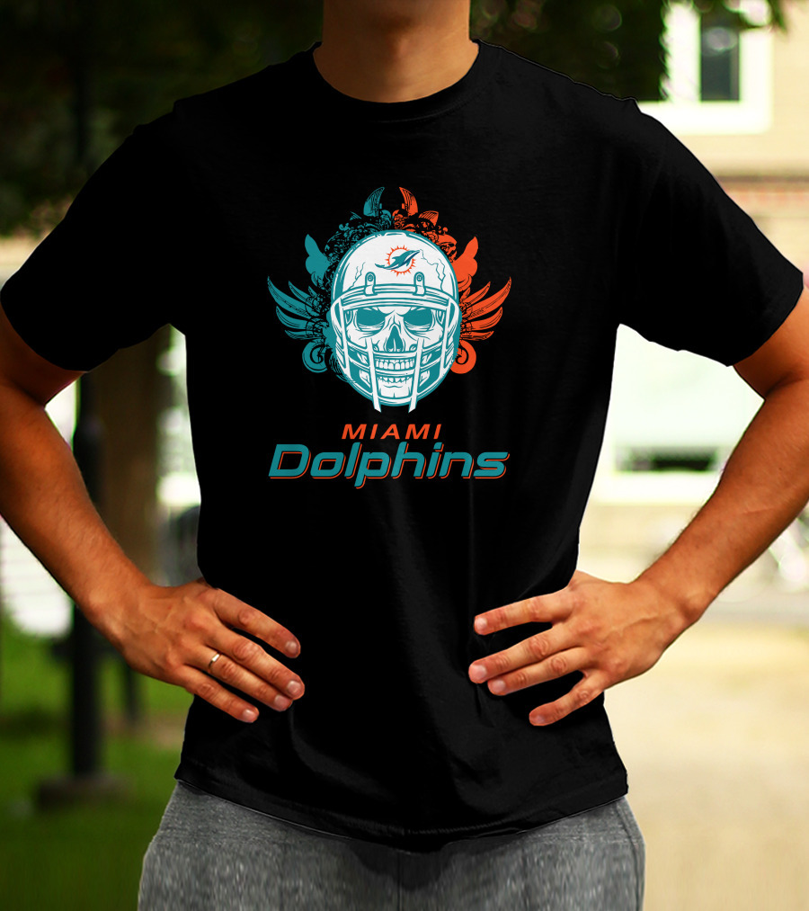 Miami Dolphins Skull Helmet T-Shirt